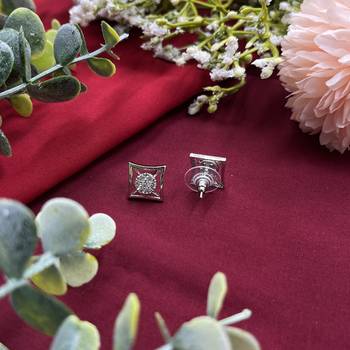 Princess cut ad stud earrings for women with pushback clasp 3