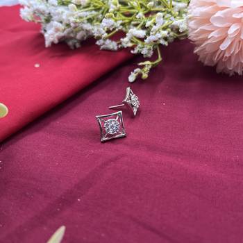 Princess cut ad stud earrings for women with pushback clasp 4