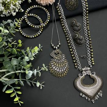 Oxidised dual tone beautiful handmade temple style jewellery combo set for her 1