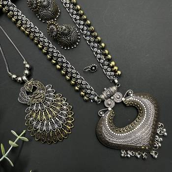 Oxidised dual tone beautiful handmade temple style jewellery combo set for her 2