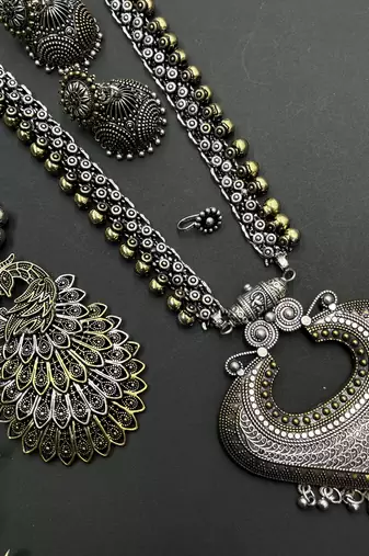 Oxidised dual tone beautiful handmade temple style jewellery combo set for her