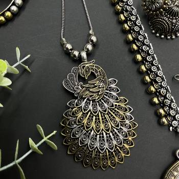 Oxidised dual tone beautiful handmade temple style jewellery combo set for her 3