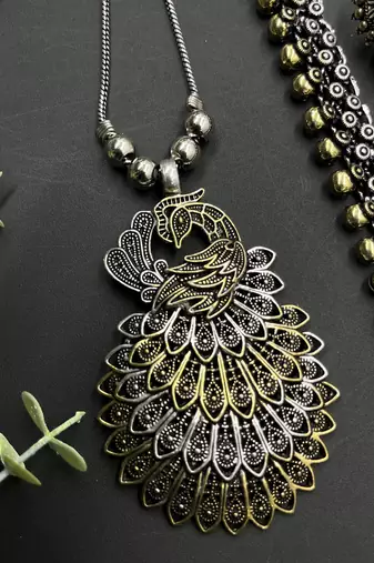 Oxidised dual tone beautiful handmade temple style jewellery combo set for her
