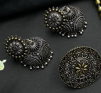 Oxidised dual tone beautiful handmade temple style jewellery combo set for her 4