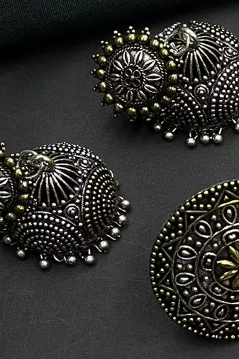 Oxidised dual tone beautiful handmade temple style jewellery combo set for her