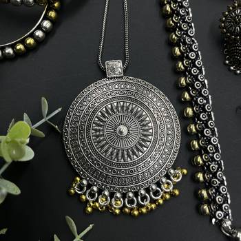 Indian oxidised dual tone beautiful handmade boho style jewellery set combo for women 3