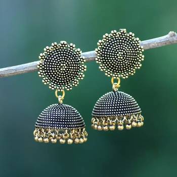Dual tone silver and gold plated oxidized jewelry set of choker necklace, jhumka earrings, ring & cuff bangle 3