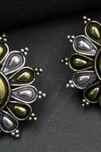 Oxidized dual tone jewelry set of choker necklace , earrings, ring & cuff bangle for wedding  wear