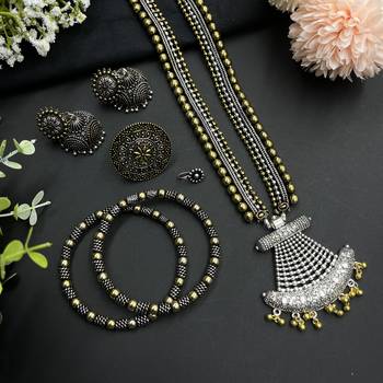 Indian oxidized gold and silver plated dual tone necklace combo set of 5 3