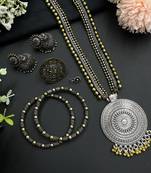 Oxidized gold and silver plated jewelry combo set of 5 with round pendant and ghungroo design