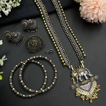 Elephant dual tone jewelry set of 5 for occasion like wedding, anniversary and other festival 2