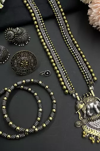 Elephant dual tone jewelry set of 5 for occasion like wedding, anniversary and other festival