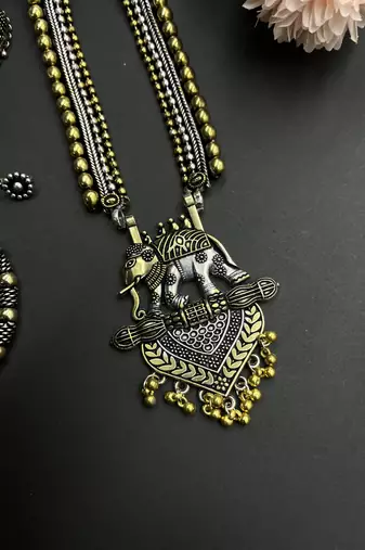 Elephant dual tone jewelry set of 5 for occasion like wedding, anniversary and other festival