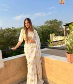  Off- White Color Georgette Embroidery Seqwance Work Saree