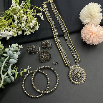 Oxidized gold & silver plated traditional indian dual tone necklace set for women 1