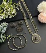 Oxidized gold & silver plated traditional indian dual tone necklace set for women