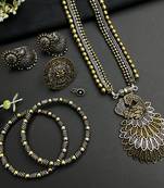German silver plated elephant design dual tone long statement necklace set