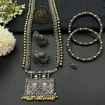 Tribal look-alike oxidized dual tone indian handmade jewelry combo set of 5, gift for her 1