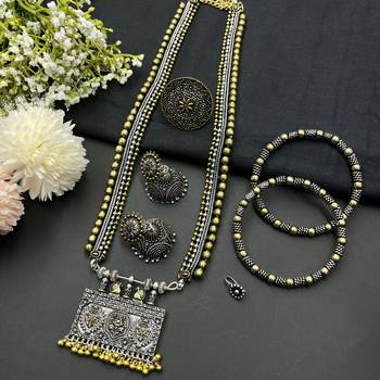 Tribal look-alike oxidized dual tone indian handmade jewelry combo set of 5, gift for her 2