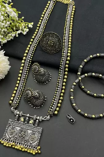 Tribal look-alike oxidized dual tone indian handmade jewelry combo set of 5, gift for her