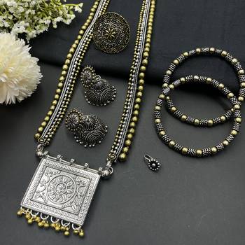 Indian oxidized dual tone handmade bridal jewelry combo set 1