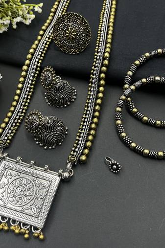 Indian oxidized dual tone handmade bridal jewelry combo set
