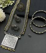 Indian oxidized dual tone handmade bridal jewelry combo set