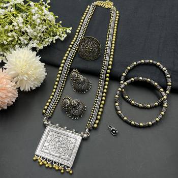 Indian oxidized dual tone handmade bridal jewelry combo set 2