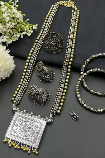 Indian oxidized dual tone handmade bridal jewelry combo set