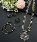 Dual tone indian oxidized set combo of 5 - handmade festive jewelry with ghungroo pendant necklace
