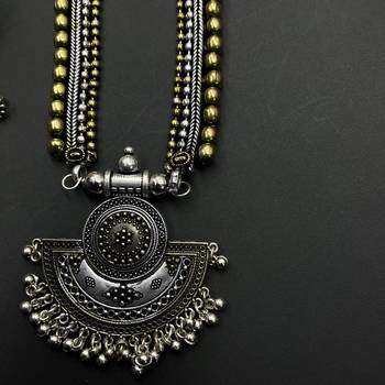 Dual tone indian oxidized set combo of 5 - handmade festive jewelry with ghungroo pendant necklace 3