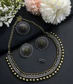 Dual tone choker necklace set matching ring and earrings, silver-plated nose pin