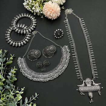 Oxidized indian silver jewelry set - navaratri, eid , diwali festive jewellery 1