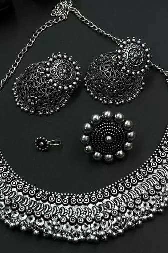 Oxidized indian silver jewelry set - navaratri, eid , diwali festive jewellery