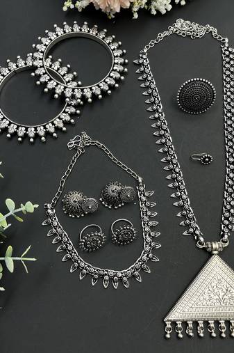 Oxidized indian silver jewelry set - navaratri, eid , diwali festive jewellery