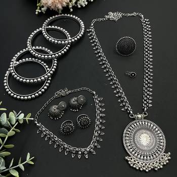 Oxidized indian silver jewelry set - navaratri, eid , diwali festive jewellery 1