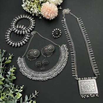 Oxidized indian silver jewelry set - navaratri, eid , diwali festive jewellery 1