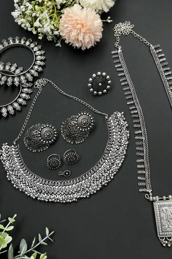 Oxidized indian silver jewelry set - navaratri, eid , diwali festive jewellery