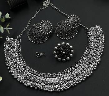 Oxidized indian silver jewelry set - navaratri, eid , diwali festive jewellery 2