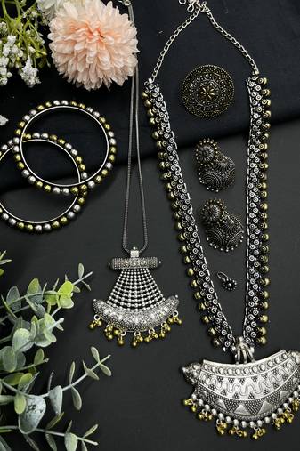 Indian handmade oxidized dual tone jewelry combo set of 6