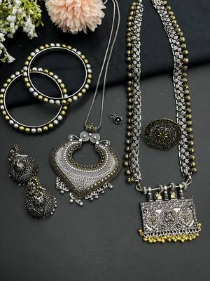 Oxidized dual tone temple jewellery combo set for woman 1