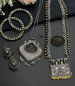Oxidized dual tone temple jewellery combo set for woman