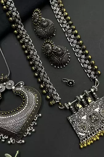 Oxidized dual tone temple jewellery combo set for woman