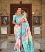  Turquoise Color Banarasi Silk Saree