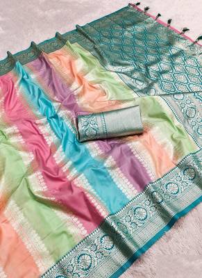  Turquoise Color Banarasi Silk Saree 3