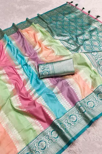  Turquoise Color Banarasi Silk Saree