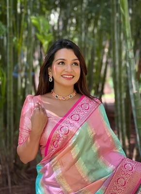 Pink Color Banarasi silk blend Saree 2