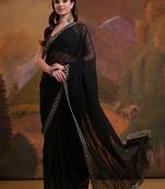 Women georgette embroidered saree with sequinned lace