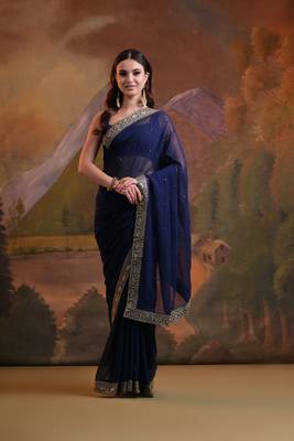 Women georgette embroidered saree with sequinned lace 1