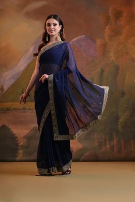 Women georgette embroidered saree with sequinned lace 2